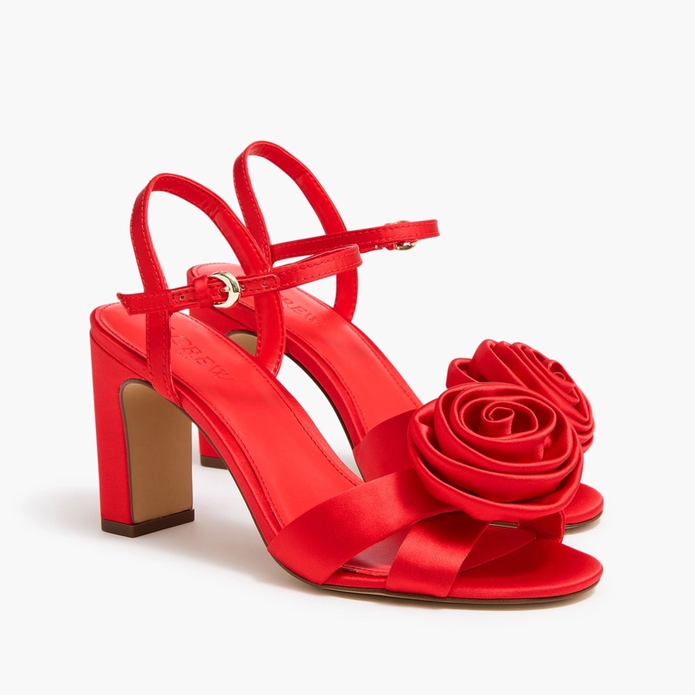 J.Crew Red Satin Rosette Block Heels sz 9